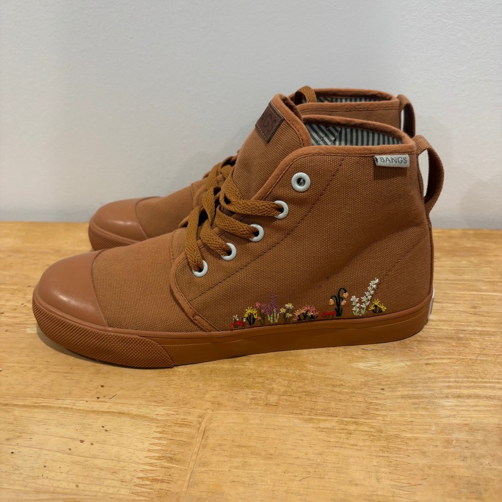 BANGS Sahara Floral Embroidered High Top Sneakers Brown size 7 Canvas‎ Shoe